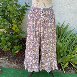 Tiare Hawaii Floral Puple Button Midi Ruffle Skirt